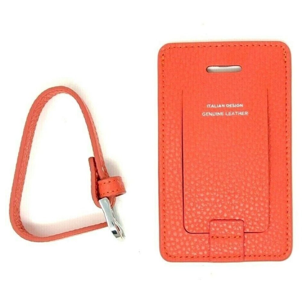 Campo Marzio Leather Designer Pebbled Orange Luggage Tag - New!